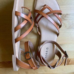 Cognac Faux Leather Strappy Gladiator Sandal (WW)